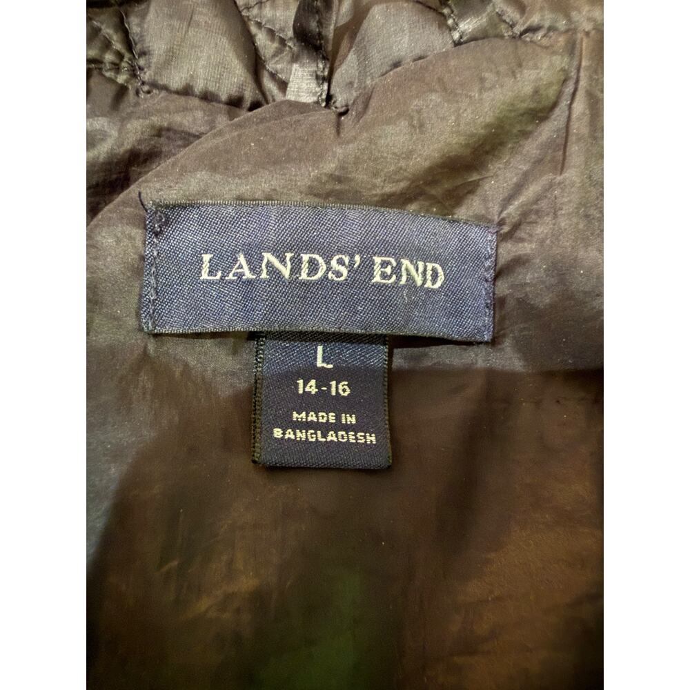 Lands End Womens L 14-16 Black Quilted Jacket Snap Front Lightweight Coat - Picture 8 of 11